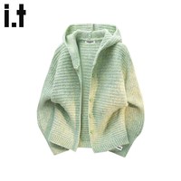 :CHOCOOLATE it韩系慵懒风连帽毛衣女士秋季软糯高级感针织开衫 绿色   均码