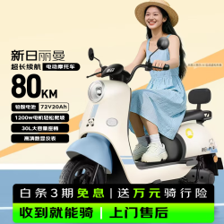 新日 电动摩托车丽曼续航100km 1200W电机前后液压减震30L超大座桶家用代步车 彩椰蓝