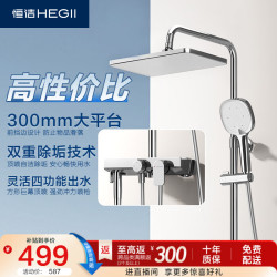 恒洁 铜合金主体双重除垢方形顶喷花洒套装 HMF948-333