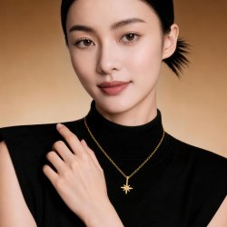 潮宏基 彩虹金幻彩八芒星黄金吊坠