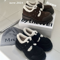 bytheWEI真皮魔术贴加绒保暖休闲鞋女毛毛鞋0951-03