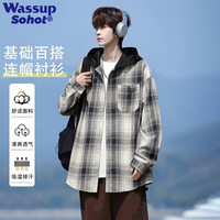 Wassup Sohot 美式格纹连帽长袖衬衫男春秋新款宽松时尚衬衣外套 蓝色 3XL