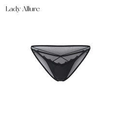 LADYALLURE 「LA」隙影迭香｜网纱细带纯欲蕾丝蝴蝶结低腰高开叉女士性感内裤