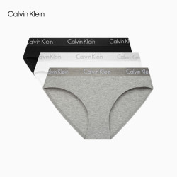 Calvin Klein 女士棉质微弹三角内裤 太空黑+椰青灰+月光白 S码 3条装