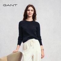 移动端、88VIP：GANT 秋女士纯棉圆领毛衣复古绞花针织开衫外套