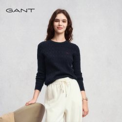 GANT 秋女士纯棉圆领毛衣复古绞花针织开衫外套