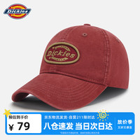 Dickies 个性刺绣帽子男女情侣款显脸小大帽檐鸭舌帽大头棒球帽子 红色