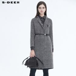 S.DEER S·DEER圣迪奥女装时尚牛仔拼接收腰假两件毛呢大衣S20481802
