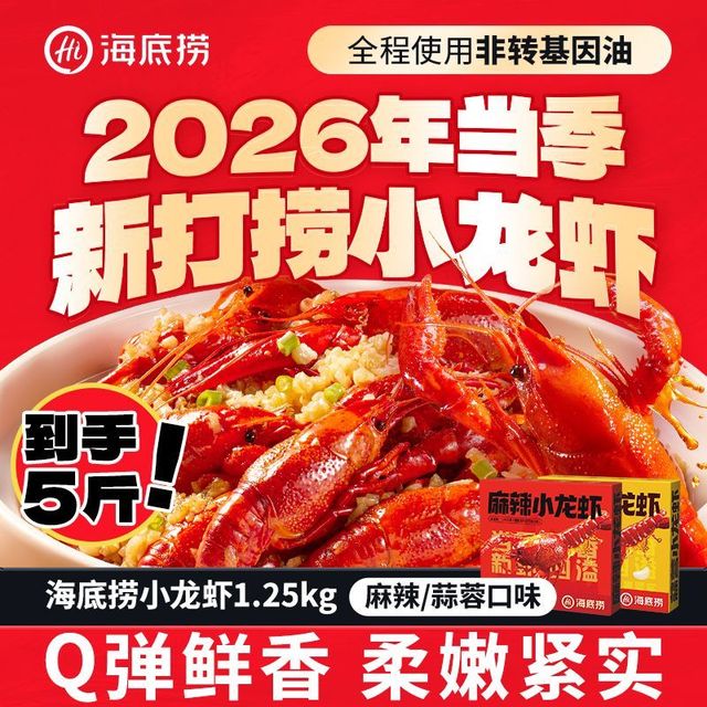 海底捞 小龙虾1.25kg*2盒 共5斤 海底捞夜宵非虾尾26年整虾麻辣蒜蓉