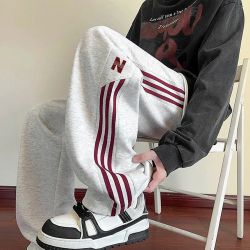 fizze 裤子男春秋季2026新款运动阔腿宽松休闲裤大码直筒美式条纹长裤潮