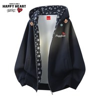 移动端：CHARLES JANG'S HAPPY HEART 美式开衫卫衣连帽童趣小猫满印男女2026秋季上衣外套