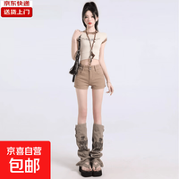 浪桃莎 卡其色牛仔短裤女2026夏季新款棕色高腰紧身美式辣妹热裤