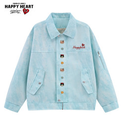 CHARLES JANG'S HAPPY HEART 美式高街扎染翻领夹克男春秋季宽松情侣 冰雾蓝    XL