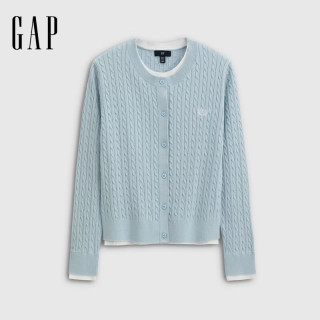 Gap 新品logo麦穗刺绣绞花针织开衫