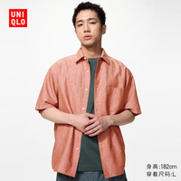 优衣库 棉麻衬衫/短袖男装女装衬衣482502 26 橙红色 XL