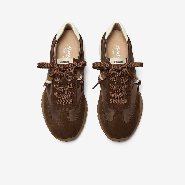 Bata 专利抗菌软弹阿甘鞋女26春牛皮厚底德训鞋