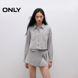 ONLY 秋季新款复古水洗精致金属扣宽松显瘦短款牛仔衬衫女