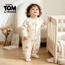 Talking TOM 汤姆猫婴儿保暖连体衣秋冬新生儿宝宝三层夹棉印花哈衣加厚爬服