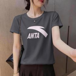 安踏 logo短袖T恤女士夏季休闲简约舒适显瘦针织正肩成人短T上衣