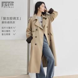 DUIBAI 2026春秋复古卡其色女式风衣外套中长款气质休闲翻驳领外套