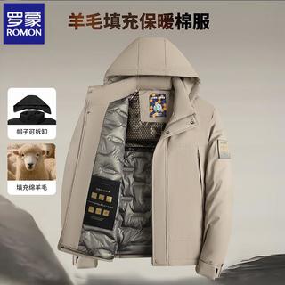 罗蒙 羊毛填充加厚可脱卸帽棉服 黑色 3XL