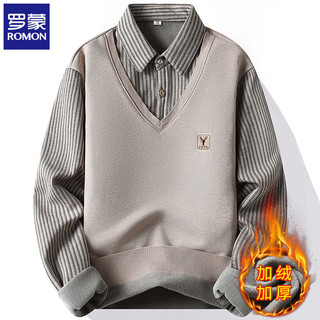 罗蒙 假两件加绒加厚 黑色 XL 男士针织衫