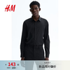 H&M 男装衬衫夏季极简设计基础通勤商务长袖翻领衬衣上衣1243933 黑色 M 175/100