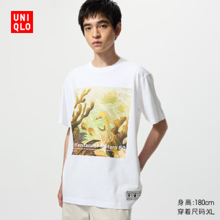 优衣库 Pokémon UT印花短袖T恤男装女装亲子宝可梦菊石兽480857 00 白色