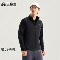 拓路者 立领拼接格子加绒外套男春秋新款户外运动内搭保暖休闲开衫上衣 黑色 3XL