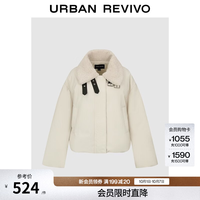 UR UR2026秋季新款女装燕麦格雷拼接羊羔毛领棉服UWH160040 裸杏色 S