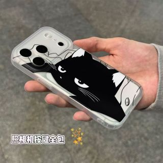 C 裸机手感！日本SIONOSI趣味黑色猫咪苹果17promax手机壳iPhone13/14/15防摔11女16透明17