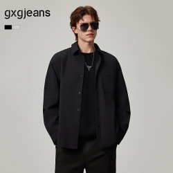 gxgjeans 男装 多色基础纯色工装口袋设计宽松长袖衬衫26秋新品 黑色 L (175)