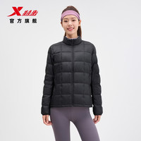特步 门店同款立领羽绒服女2026年冬季新品鸭绒保暖厚棉服974428190424 炭稻黑 S /160