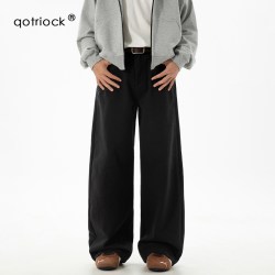 QOTRIOCK 美拉德棕色阔腿休闲裤男女秋季潮牌cleanfit宽松牛仔裤垂感直筒裤