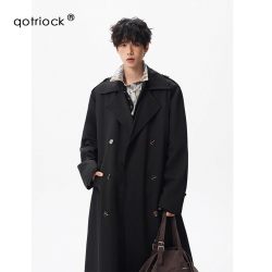 QOTRIOCK 复古英伦风排扣长款风衣男女2026春季新款纯色高级感翻领通勤外套