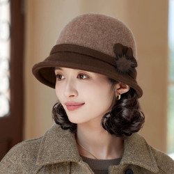 假发帽子一体秋冬加绒保暖渔夫帽女短卷发遮白发光头中年妈妈帽