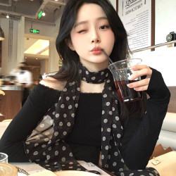 误当了！多用式复古波点长条丝巾丝带女海边度假系脖领巾发带