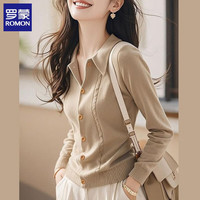 罗蒙 翻领针织开衫 卡其色 XL 女士毛衣外套