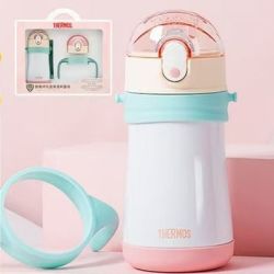 THERMOS 膳魔师 正品授权 儿童不锈钢保温杯 双盖礼盒 320ml 粉蓝 秋冬必备款