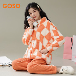 GOSO 女士家居服居家26年保暖和秋冬加厚款长袖套装(线下门店同款) 桔色2 L