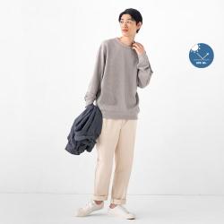 無印良品 MUJI 无印良品 男式 防紫外线华夫格圆领长袖T恤防晒服打底衫男士男装上衣秋季