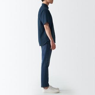 MUJI无印良品 男式棉水洗牛津纽扣领短袖衬衫