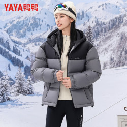 YAYA 鸭鸭（YAYA）羽绒服女连帽短款厚款高蓬松保暖冬季新款情侣面包服外套 烟雨灰色 L 165(建议110-125斤)