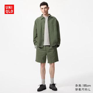 优衣库 482260 麻混纺舒适短裤 深橄榄色 XL