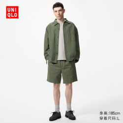 优衣库 麻混纺舒适短裤男装482260 57 深橄榄色 XL