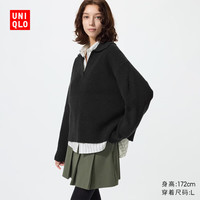优衣库 POLO领针织衫女装T恤毛衣毛衫492579 09 黑色 M