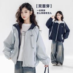 URBANSHOW 双面穿机能学院风秋季款女童外套连帽户外青少年上衣中大儿童装春