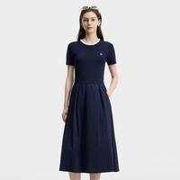 斐乐 时尚百搭优雅休闲连衣裙女士简约舒适修身显瘦拼接编织裙