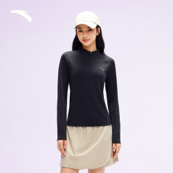安踏 模T| 公主线修身长袖t恤新款抗菌女半拉链通勤打底衫运动上衣