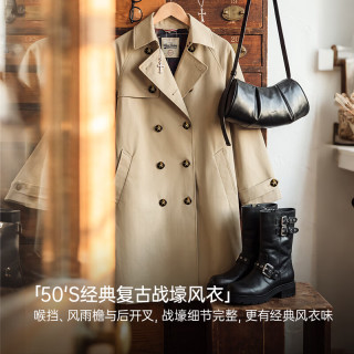 马登 复古双排扣肯辛顿风衣 沙丘卡其 XS 女士外套